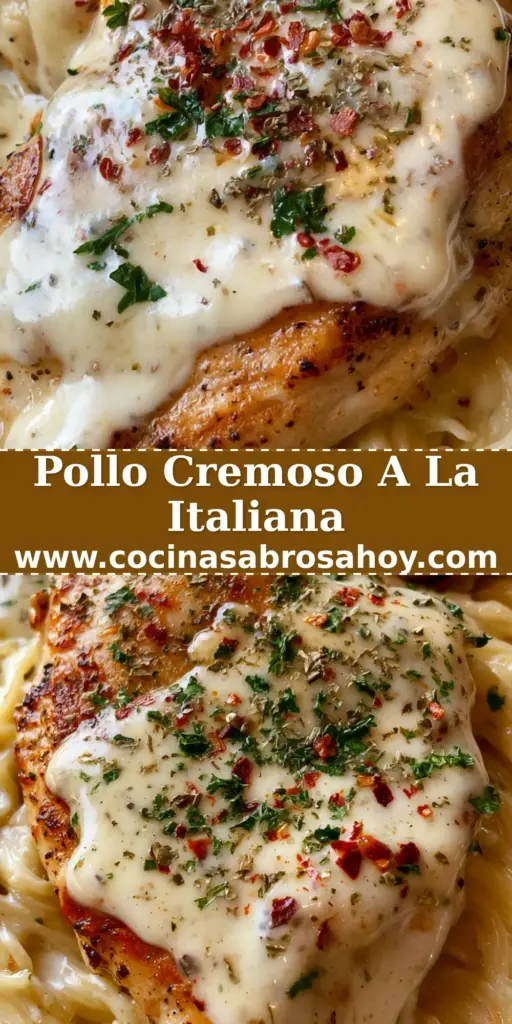 Plato humeante de pollo a la italiana sobre pasta cabello de ángel con salsa de crema de ajo y perejil.