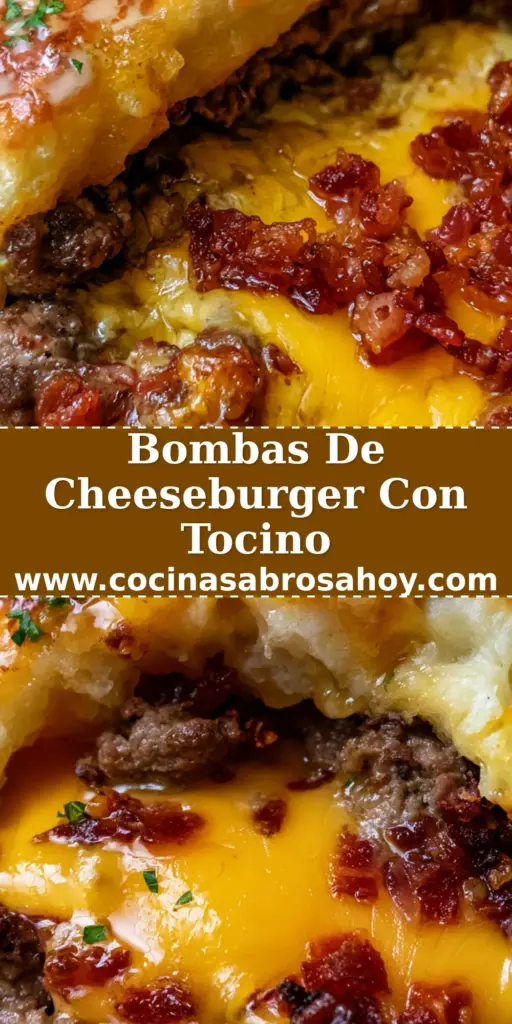 Bombas de cheeseburger: La receta irresistible con queso fundido y tocino crujiente 4 Primer plano de bombas de cheeseburger abiertas mostrando el queso cheddar fundido y el tocino crujiente.