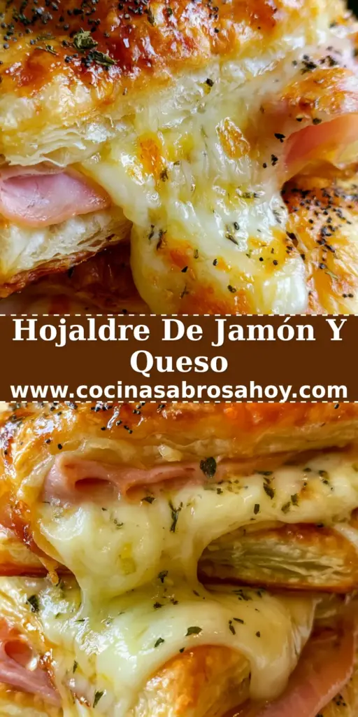 Hojaldre de jamón: El secreto para lograr mil capas crujientes y queso fundido 4 Primer plano de un hojaldre de jamón crujiente con queso derretido y semillas de amapola.