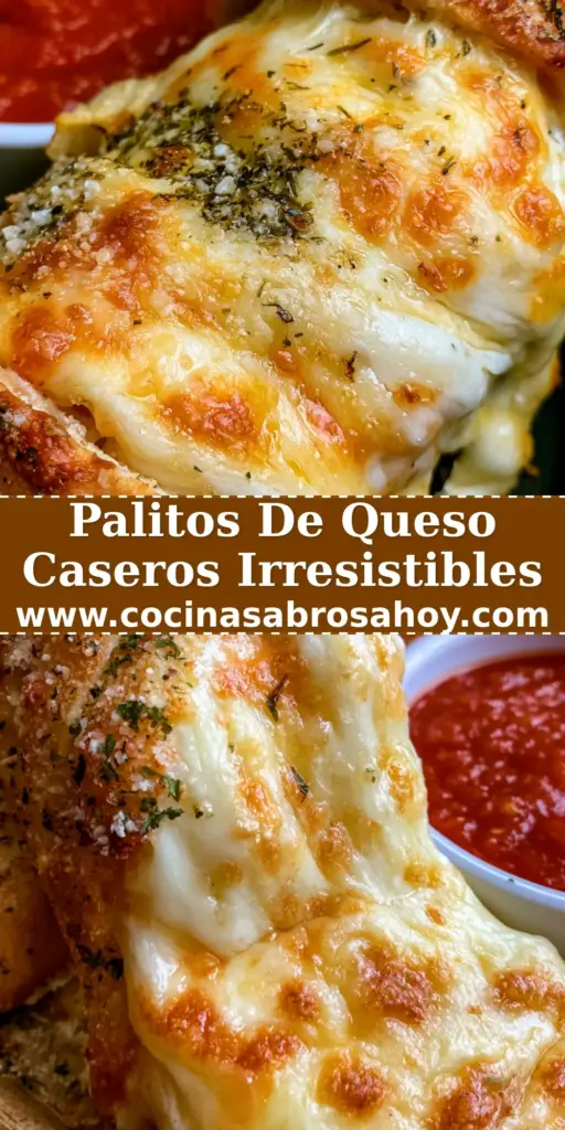 Primer plano de palitos de queso con burbujas doradas, perejil fresco y un ramequín de salsa marinara roja.