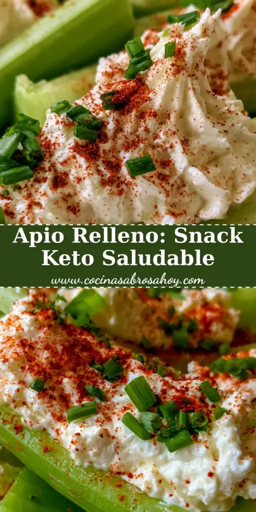 Apio relleno: El aperitivo crujiente y cremoso que elevará tus reuniones al siguiente nivel 4 Primer plano de apio relleno con queso crema decorado con pimentón y cebollino sobre un fondo de cocina moderna. (apio relleno)
