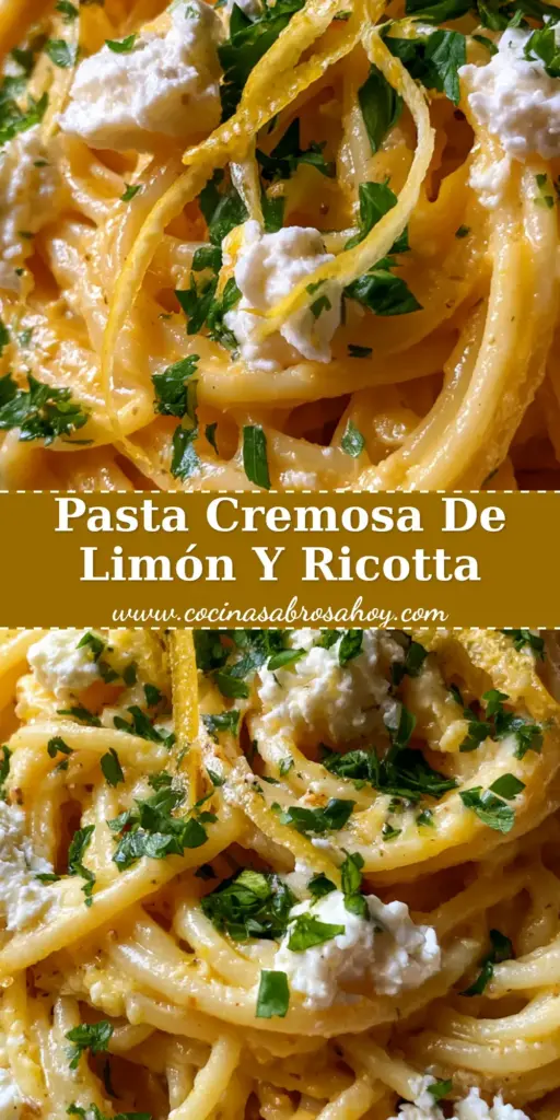 Primer plano de un bol de espaguetis de limón cremosos con ralladura fresca y perejil bajo luz natural.