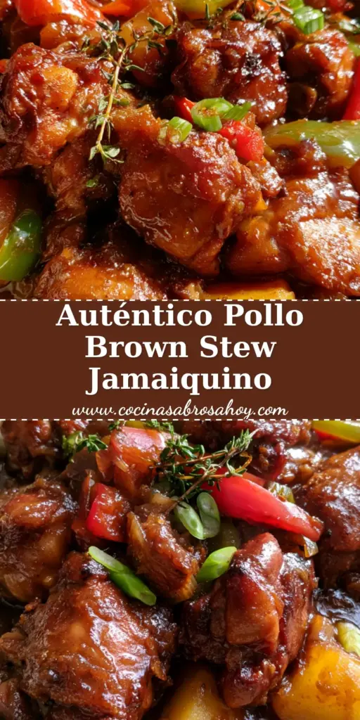 Pollo guisado caribeño: Receta auténtica de Brown Stew Chicken con salsa de caoba 4 Primer plano de pollo guisado caribeño en salsa de caoba espesa con patatas y pimientos en un bol rústico.