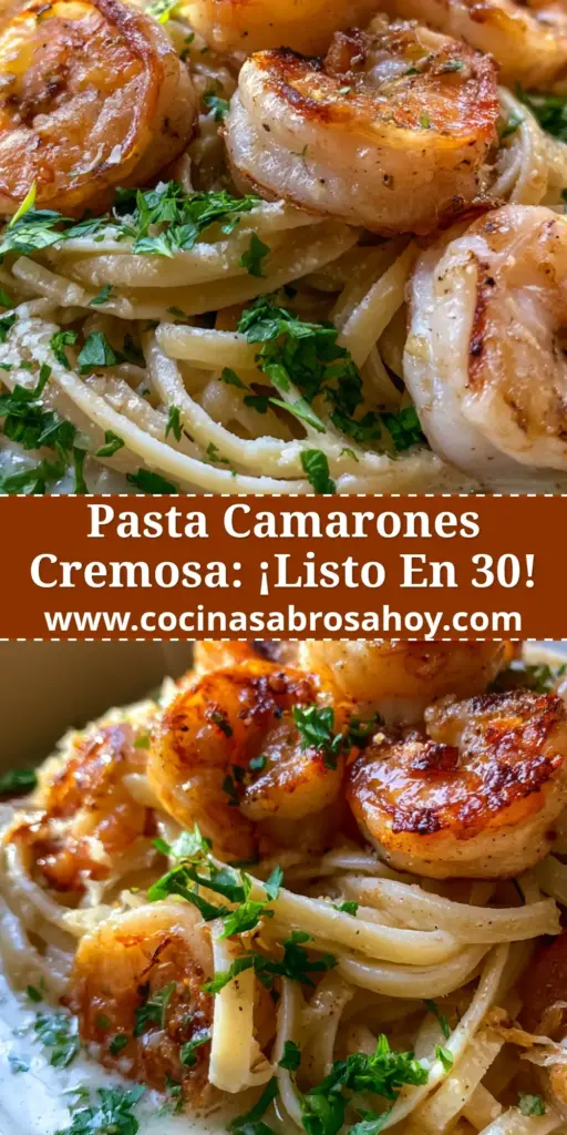 Pasta con camarones: La receta cremosa al ajillo que parece de restaurante 4 Plato rústico de cerámica con pasta con camarones en salsa cremosa de ajo y perejil fresco.