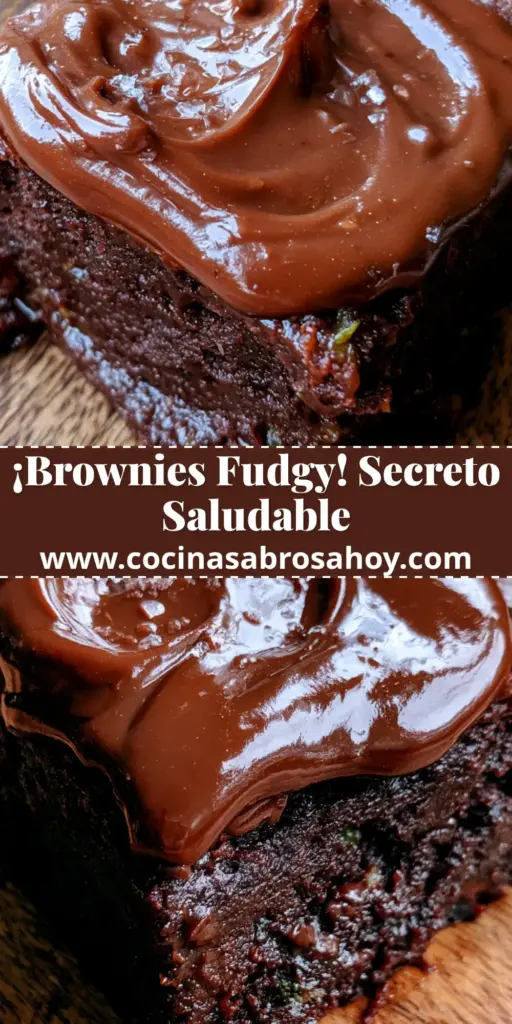 Brownies de calabacín: La receta definitiva para un postre ultra húmedo y decadente 4 Plano cenital de brownies de calabacín cortados en cuadrados con ganache brillante y virutas de chocolate sobre tabla de madera.