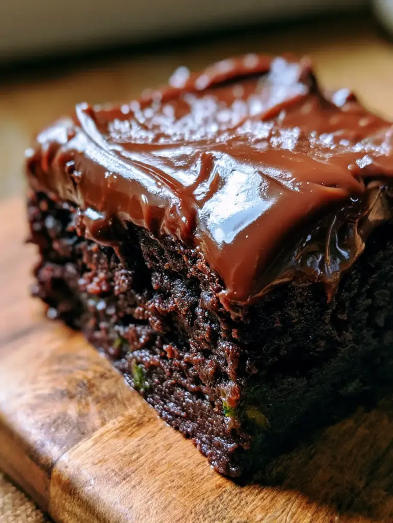 Brownies de calabacín: La receta definitiva para un postre ultra húmedo y decadente 2 Primer plano de un brownie de calabacín con un trozo levantado por un tenedor revelando el interior fudgy con chispas verdes.