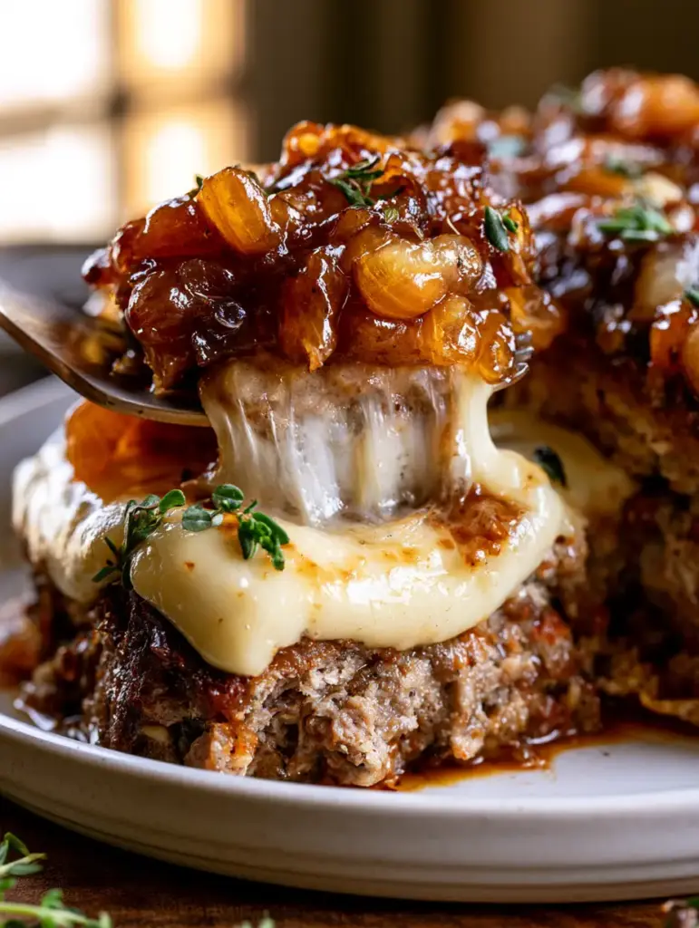 Pastel de carne francés servido en un plato con abundante gravy y decorado con ramas de tomillo fresco.