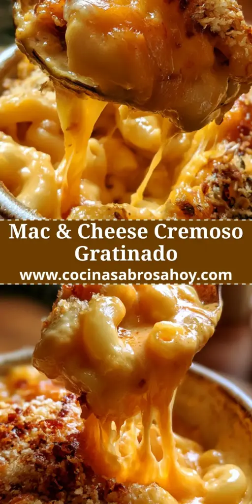 Primer plano cenital de macarrones con queso burbujeantes en fuente cerámica con costra dorada. (macarrones con queso)