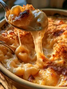 Macarrones con queso dorados en una fuente de cerámica rústica con topping de pan rallado crujiente. (macarrones con queso)