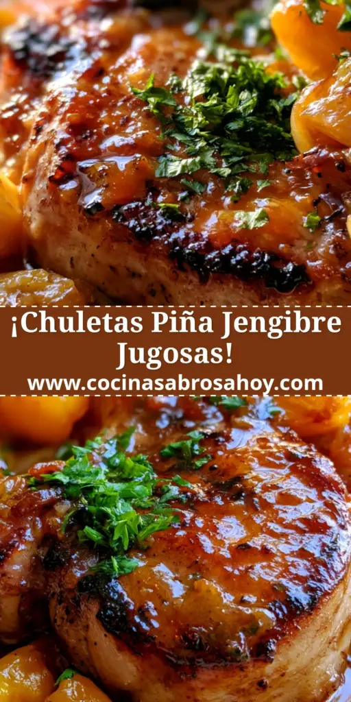 Chuletas cerdo piña jengibre: La Guía Definitiva para un Glaseado Caramelizado Perfecto 4 Dos chuletas cerdo piña jengibre en sartén de hierro con glaseado brillante y trozos de piña caramelizada.