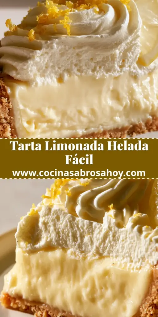 Una rebanada perfecta de tarta helada de limonada con base de galleta dorada y relleno amarillo brillante sobre un fondo refrescante.