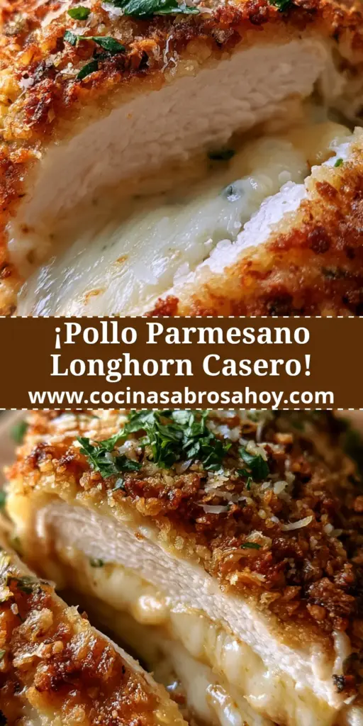 Pechuga de pollo con parmesano cortada mostrando su interior jugoso y salsa cremosa. (pollo con parmesano)