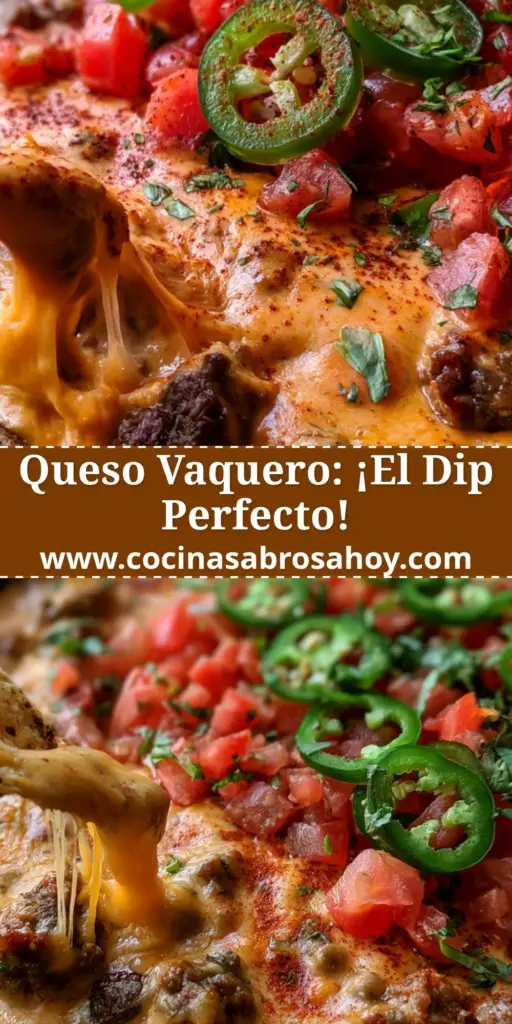 Primer plano de dip vaquero burbujeante en sartén de hierro con carne, jalapeños y totopos.