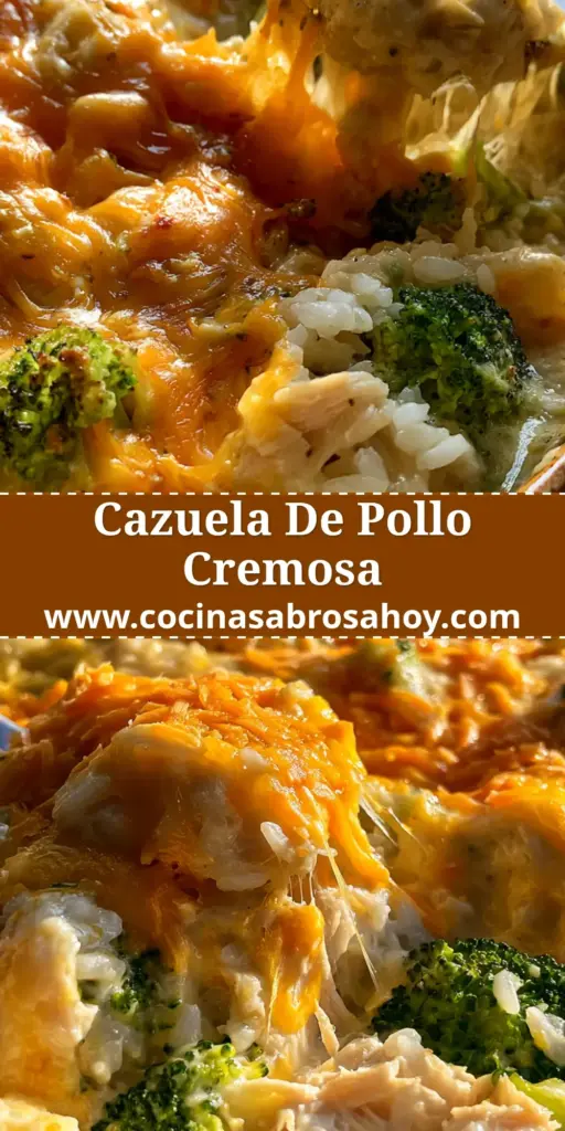 Cazuela de pollo caliente en plato rústico con queso cheddar derretido y brócoli verde. (cazuela de pollo)