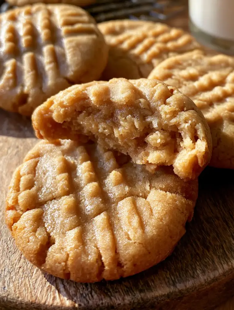 Detalle de la textura de la galleta de cacahuete con bordes crujientes y mantequilla de maní derretida.