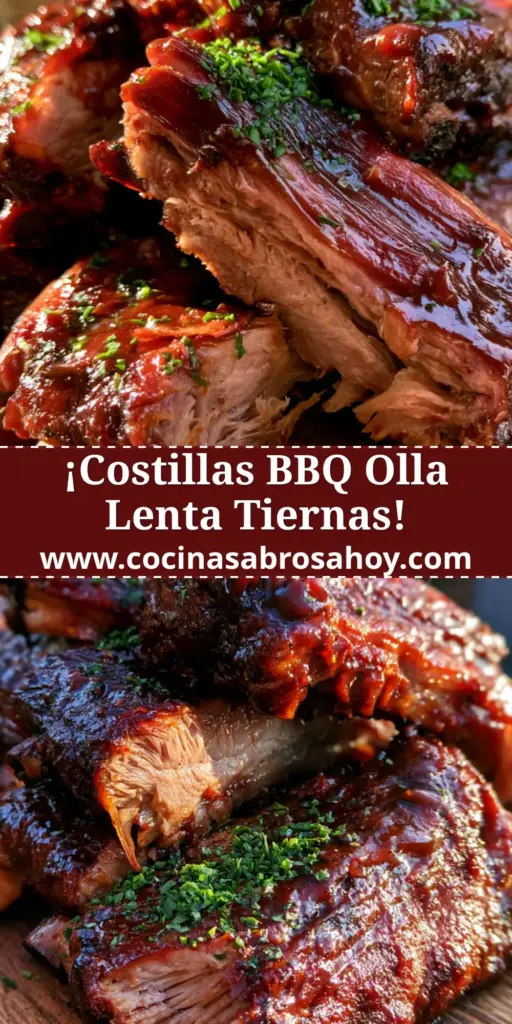 Primer plano de costillas bbq olla lenta perfectamente glaseadas sobre una tabla de madera con perejil fresco.