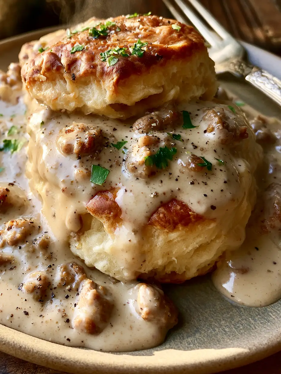 Salsa de salchicha: La receta definitiva para unos biscuits and gravy legendarios 3 Primer plano de biscuits dorados y hojaldrados recién salidos del horno para la salsa de salchicha.