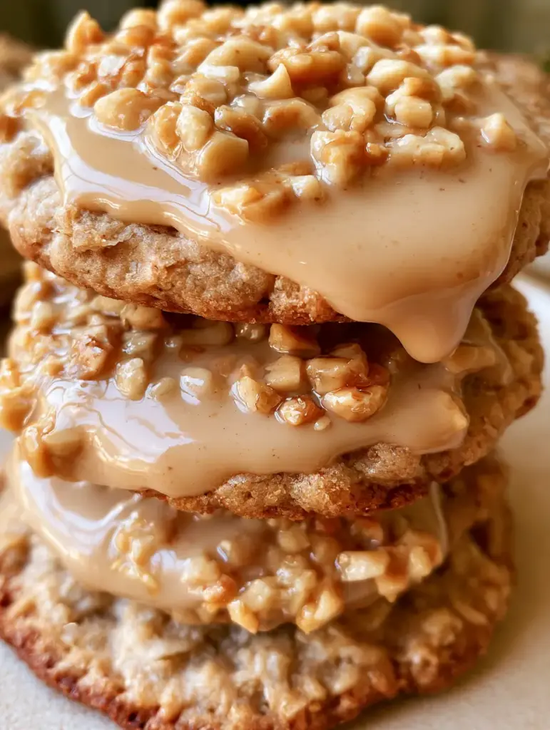 Una galleta dandy-do partida a la mitad revelando un interior tierno con hojuelas de coco y avena visibles.