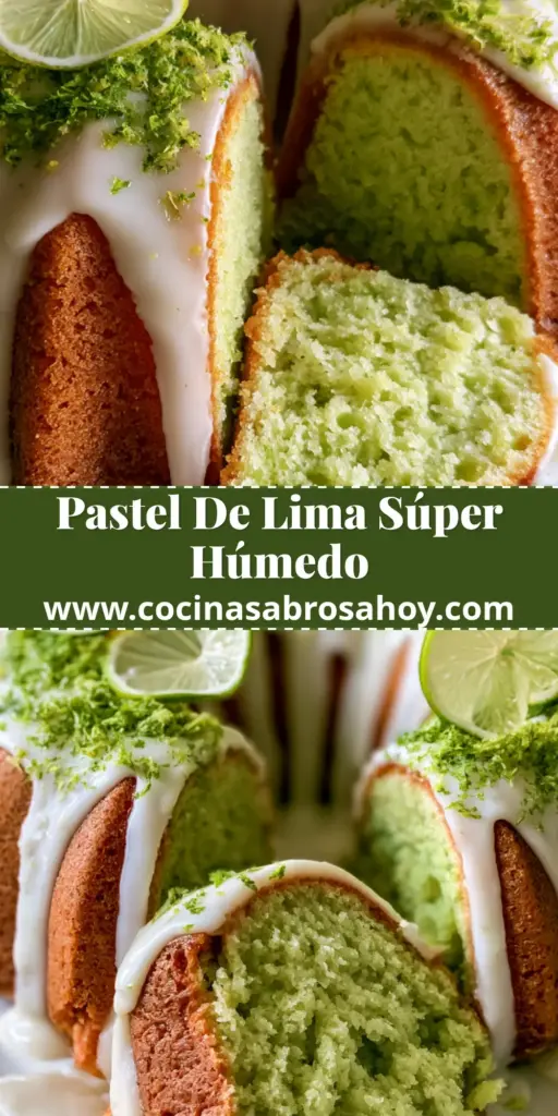 Foto de primer plano de un pastel de lima bundt con glaseado espeso cayendo por los bordes y rodajas de lima translúcidas. (pastel de lima)