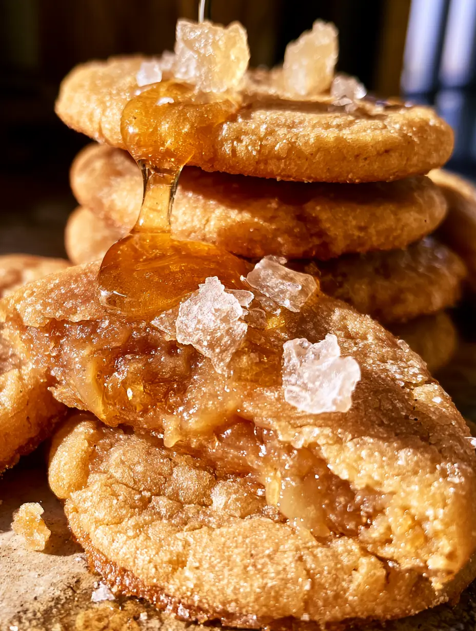 Primer plano de una galleta de miel rota revelando un centro meloso y suave bajo luz natural. (galletas de miel)