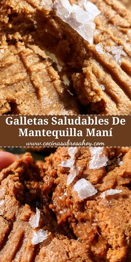 Galletas de avena maní recién horneadas con escamas de sal y marcas de tenedor en una bandeja rústica.
