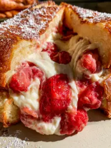 Primer plano extremo de sándwiches de cheesecake con pan brioche crujiente y relleno cremoso que sobresale. (sándwiches de cheesecake)