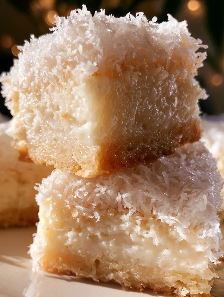 Cuadraditos de coco y ron: El secreto para lograr capas gourmet perfectas y cremosas 3 Foto de smartphone mostrando las capas detalladas de los cuadraditos de coco con base de galleta y centro de trufa.