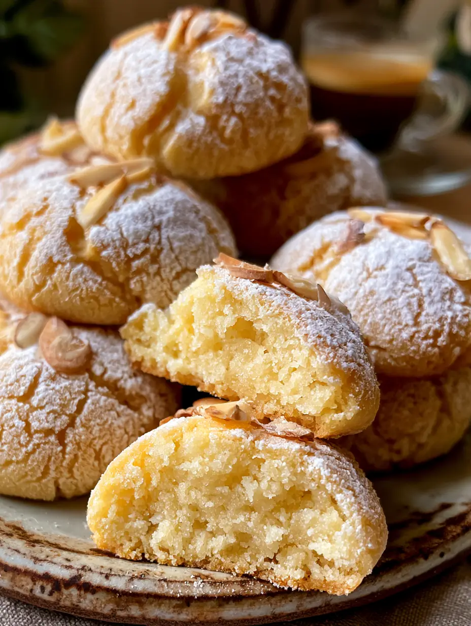 Primer plano de galletas de ricotta rotas mostrando su interior húmedo y dorado. (galletas de ricotta)
