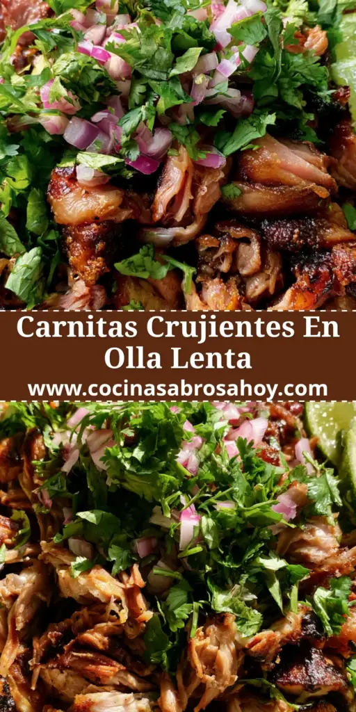 Tazón rústico con carnitas de cerdo deshebradas, bordes crujientes, cilantro fresco y cebolla morada.