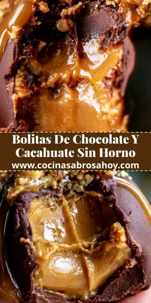 Primer plano de bolitas de chocolate con hilos de caramelo y trozos de maní. (bolitas de chocolate)