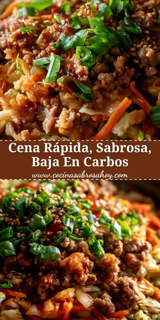 Primer plano de un rollito de huevo en tazón con carne dorada, zanahorias y cebollino fresco.