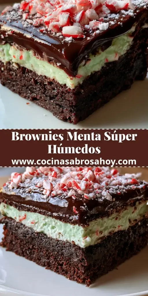 Primer plano de brownies de menta con ganache blanco y trozos de caramelo rojo sobre papel pergamino. (brownies de menta)
